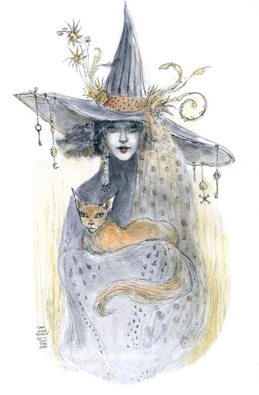illustration of witch and cat